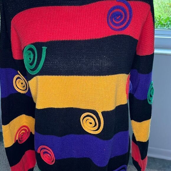 Rafaella Multicolor Swirl Knit Crew Sweater M - Picture 2 of 15